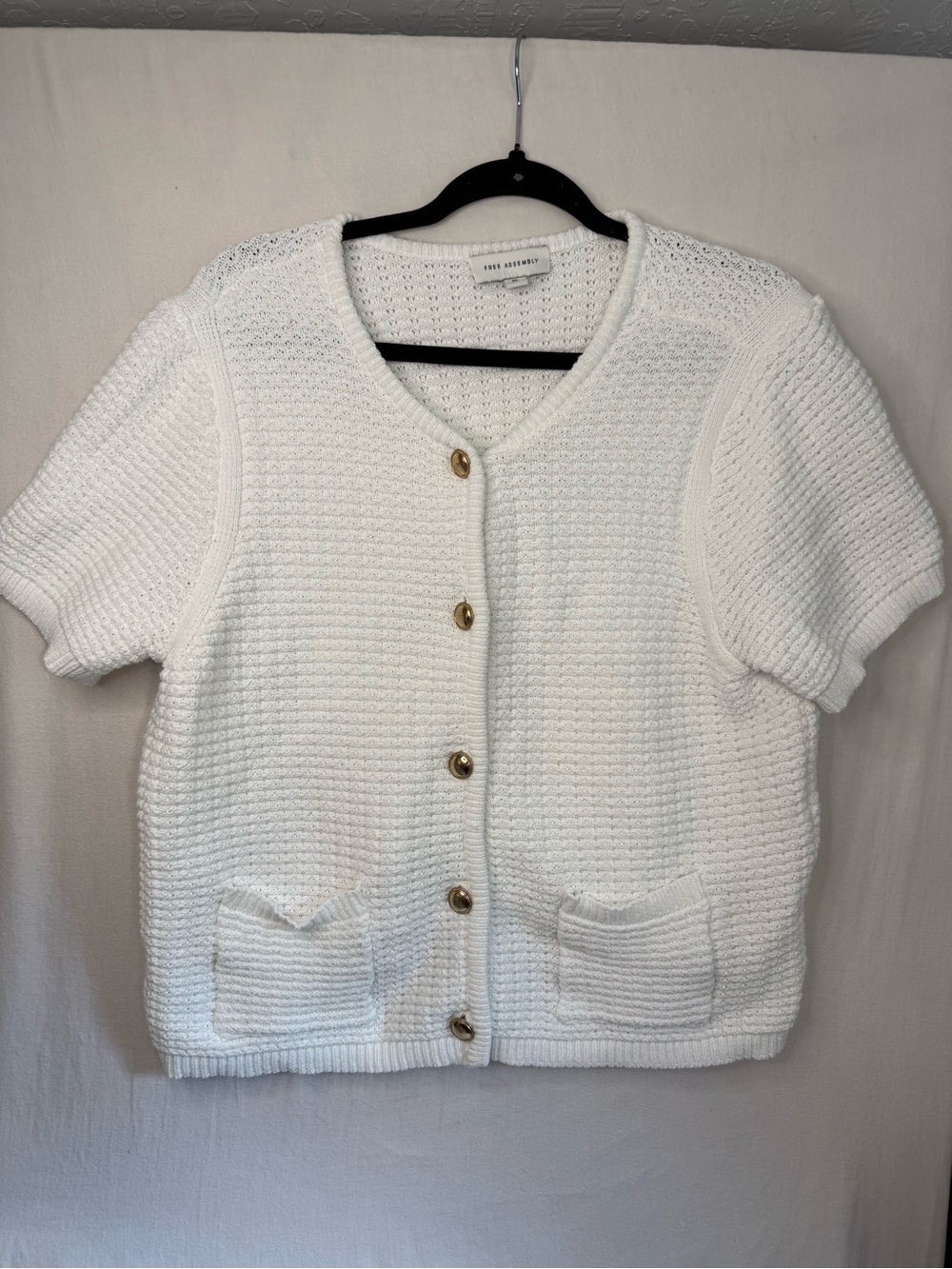 Free Assembly White Short-Sleeve Button Fromt Knit Cardigan Sweater Size XL